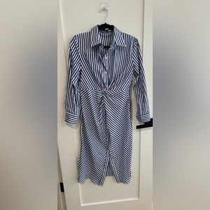 Vertical stripe twist front shirt dress
